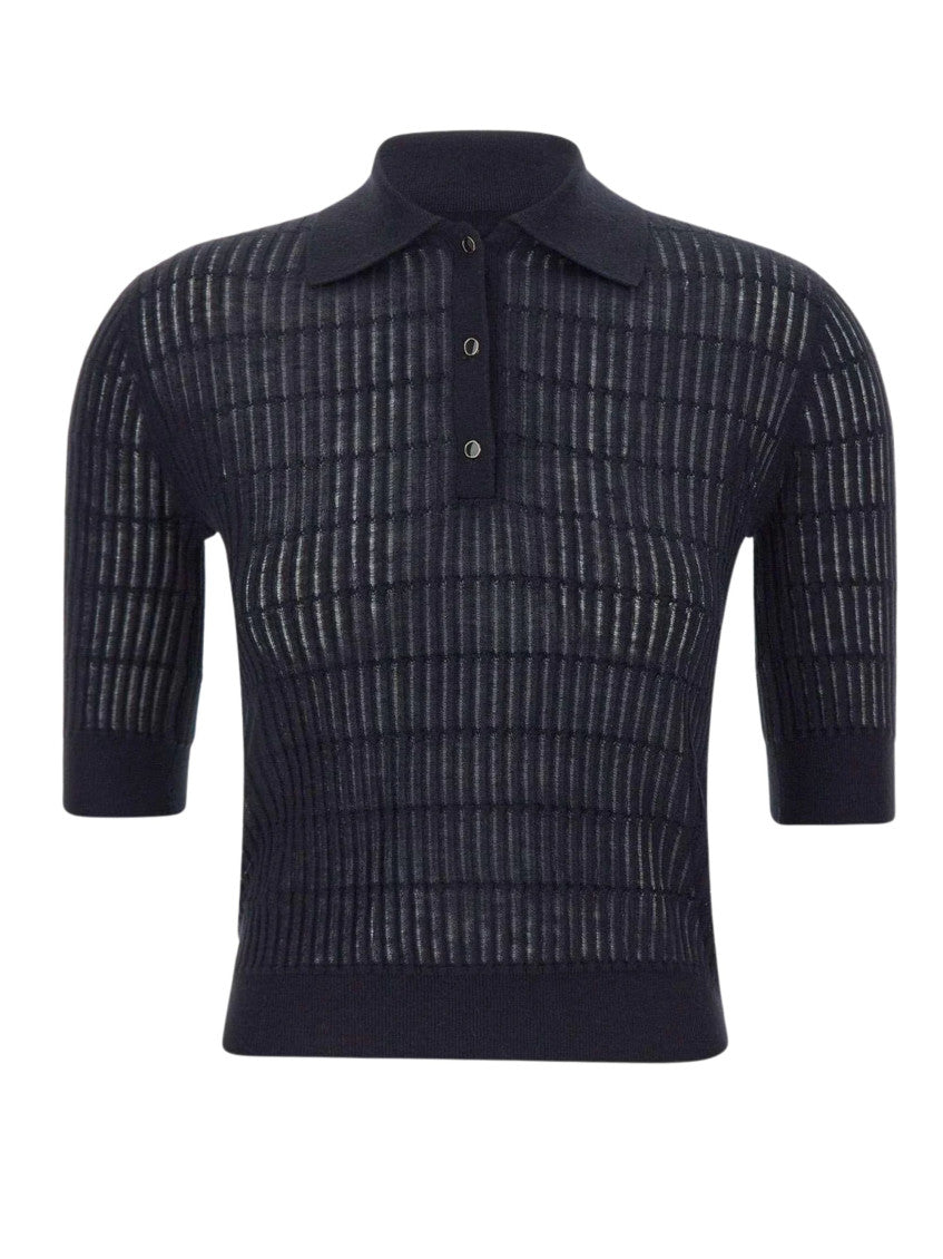 Navy Textured Shirt Collar T-Shirt 1