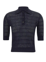 Navy Textured Shirt Collar T-Shirt 1