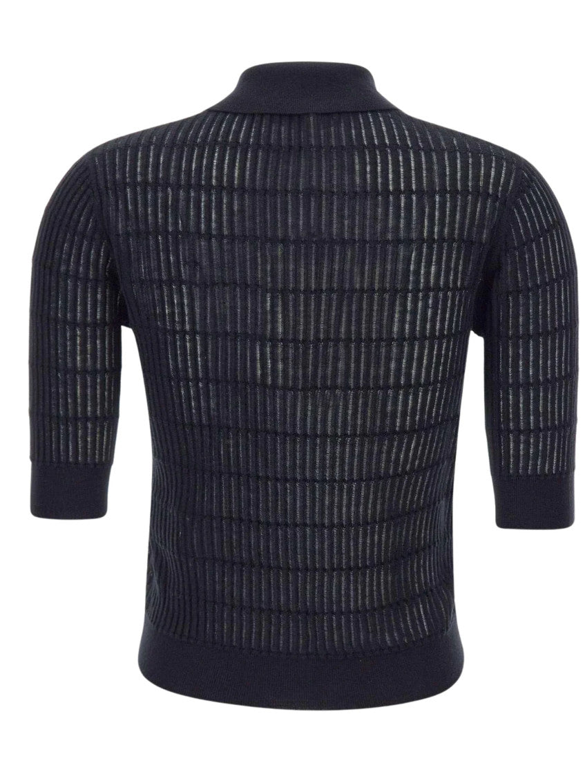 Navy Textured Shirt Collar T-Shirt 2