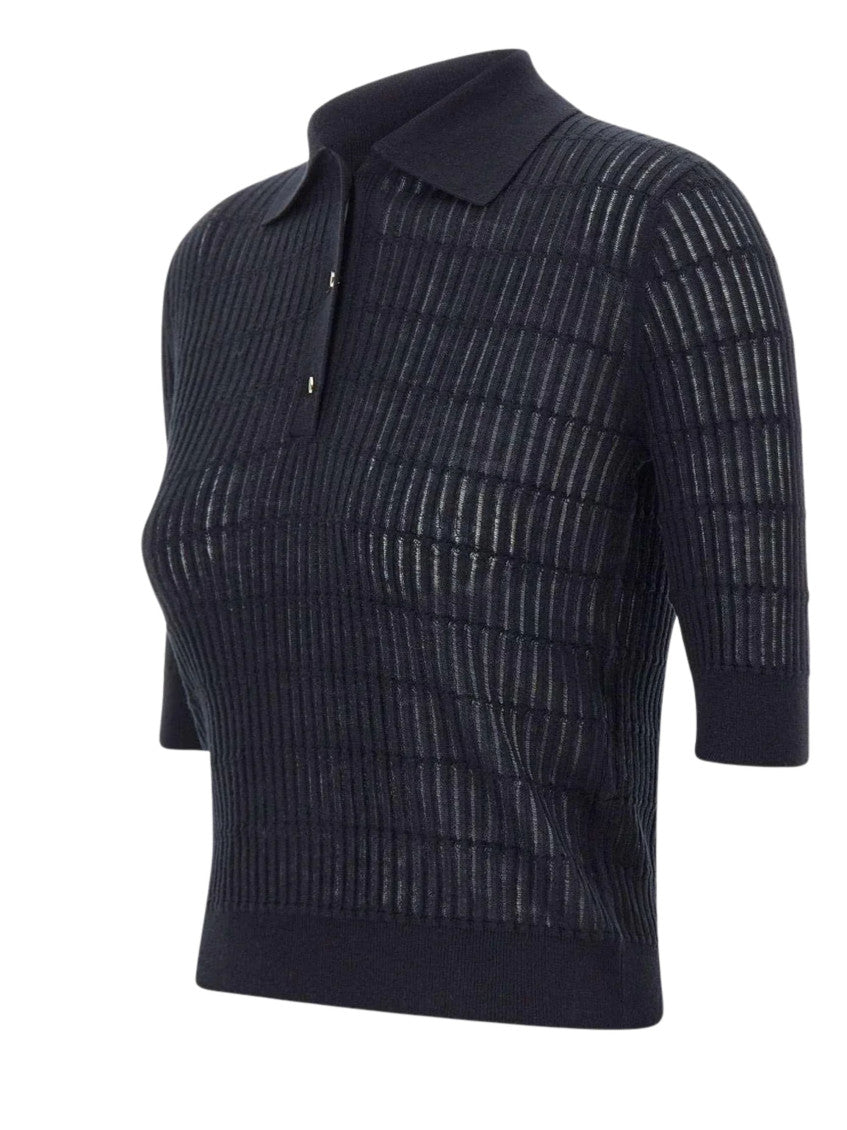 Navy Textured Shirt Collar T-Shirt 3