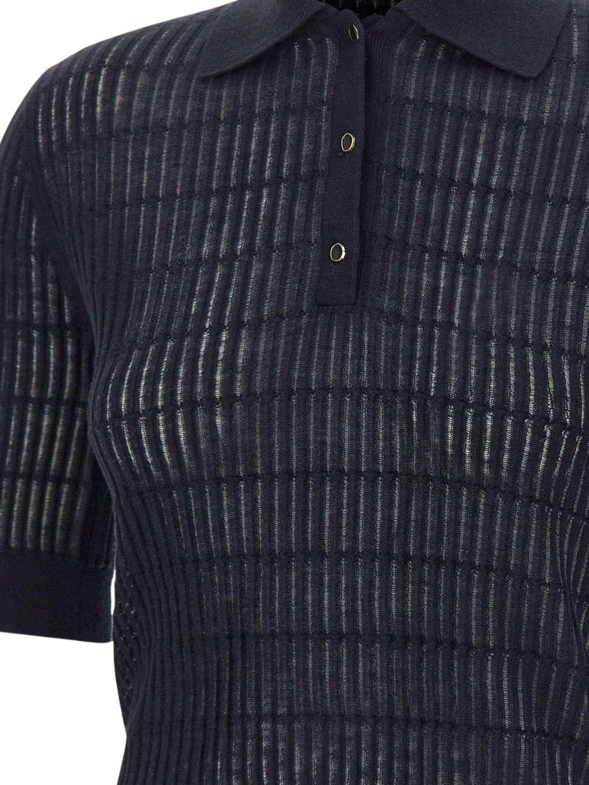 Navy Textured Shirt Collar T-Shirt 4