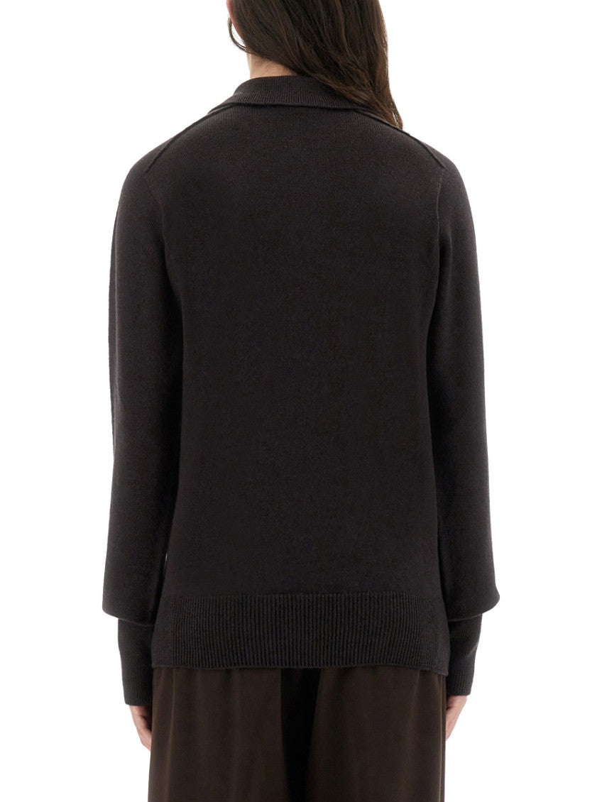 Brown Solid Shirt Collar Sweater 2