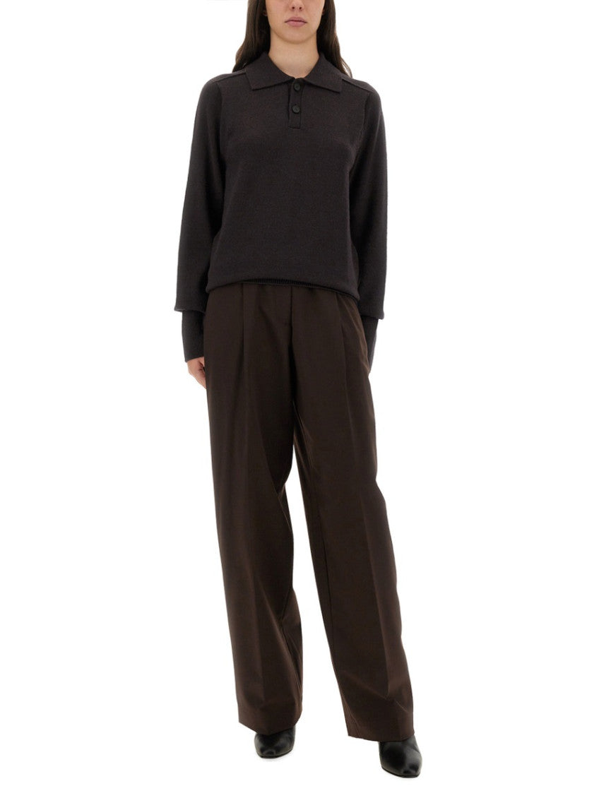 Brown Solid Shirt Collar Sweater 4