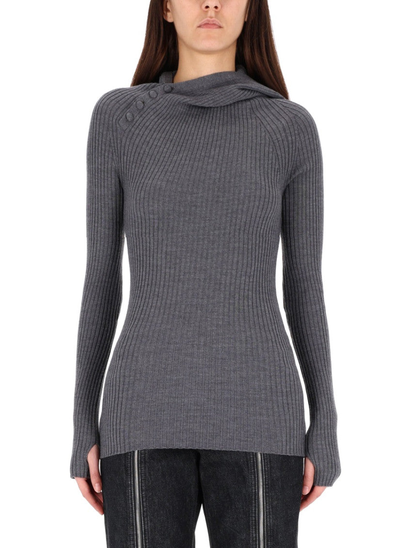 Grey Knitted Mock Collar Sweater 1