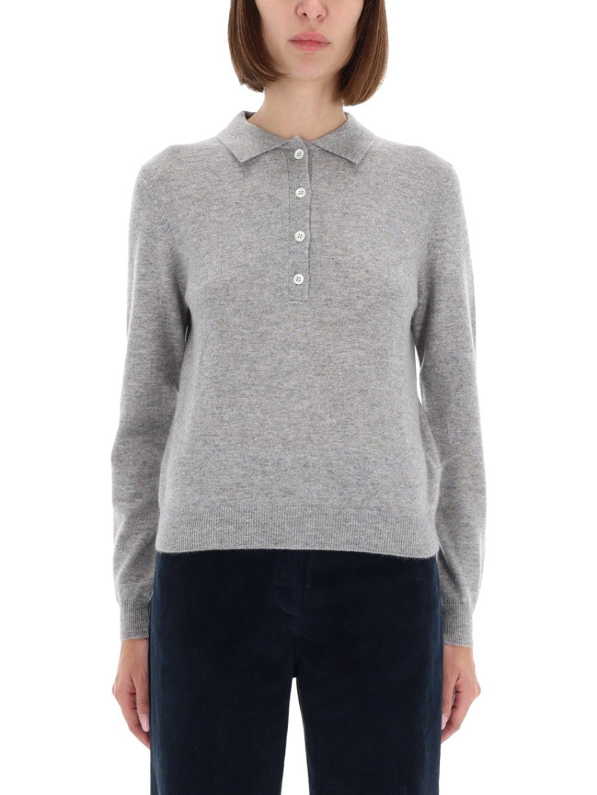 Grey Solid Shirt Collar Sweater 1