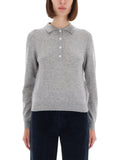Grey Solid Shirt Collar Sweater 1