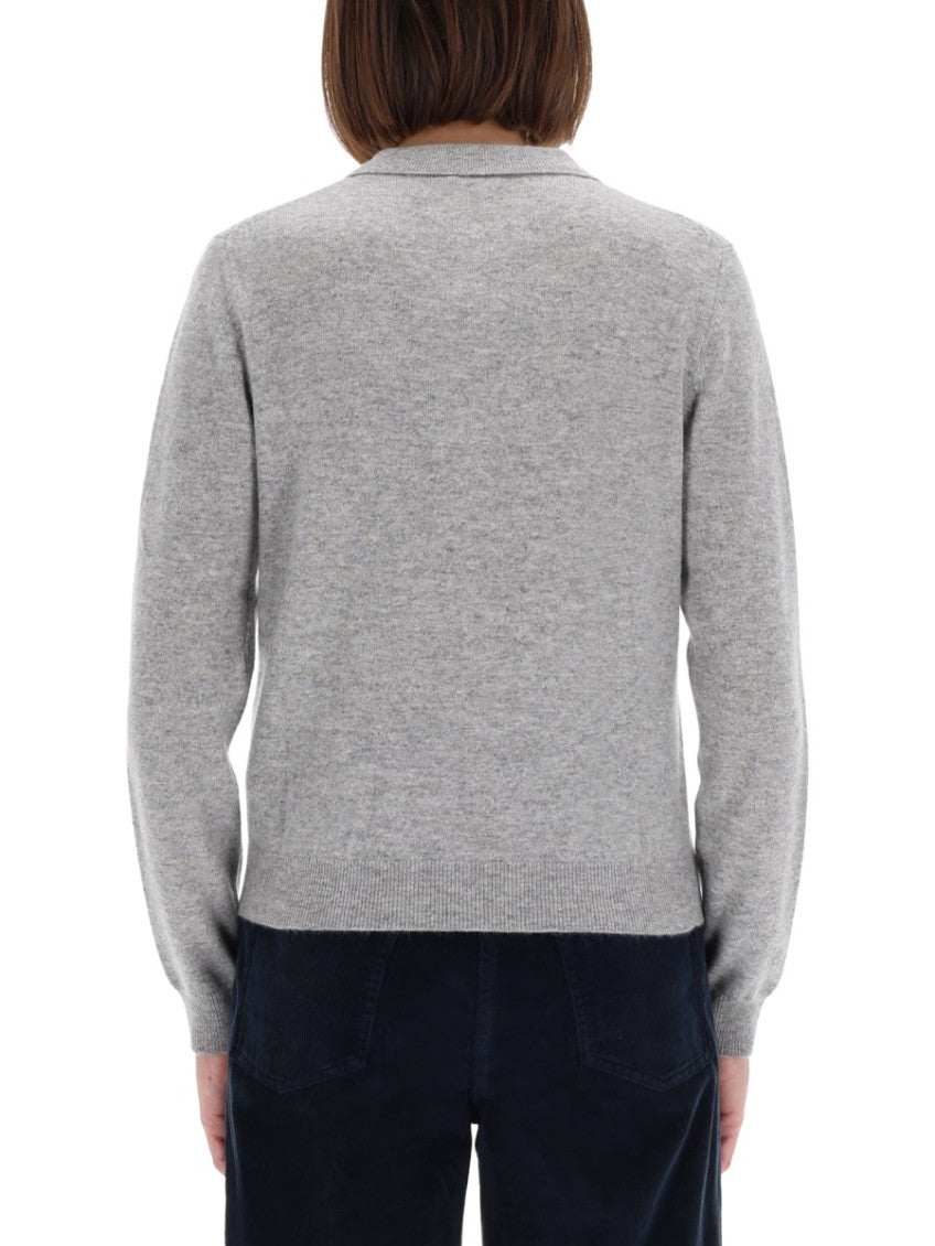 Grey Solid Shirt Collar Sweater 2