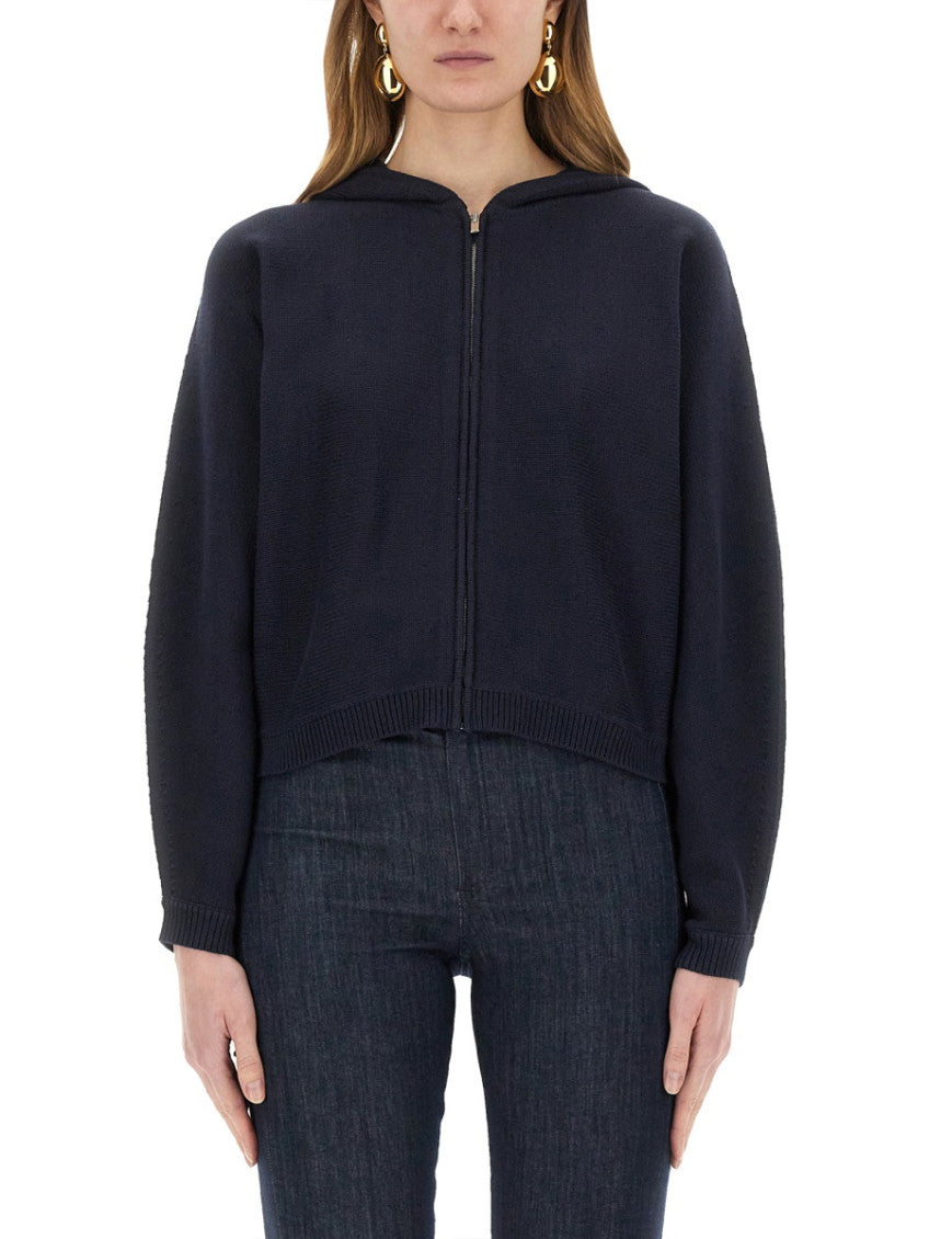 Navy Blue Knitted Hood Sweater 1