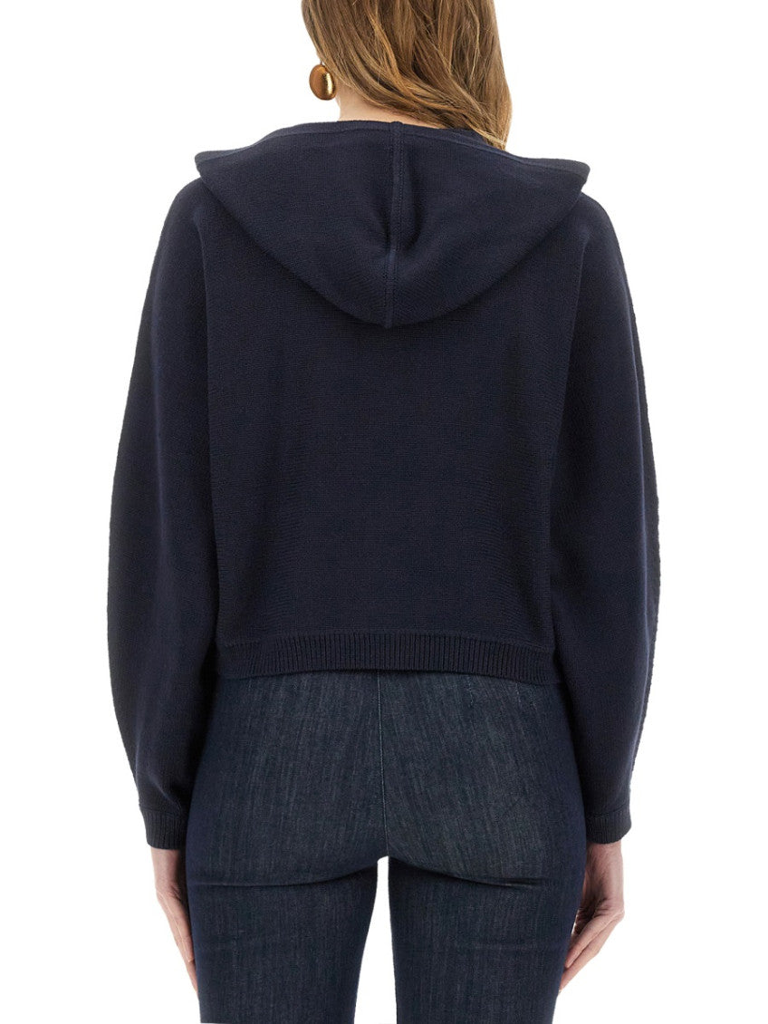 Navy Blue Knitted Hood Sweater 2