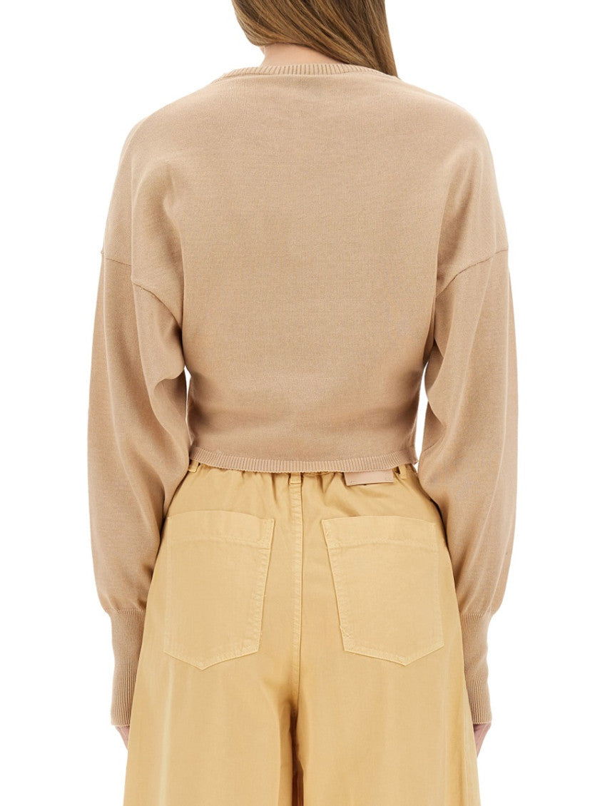 Beige Knitted Crew Neck Sweater 2