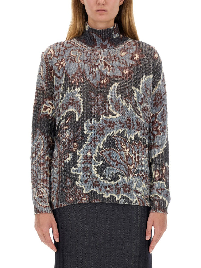 Multicolor Paisley Mock Collar Sweater 1