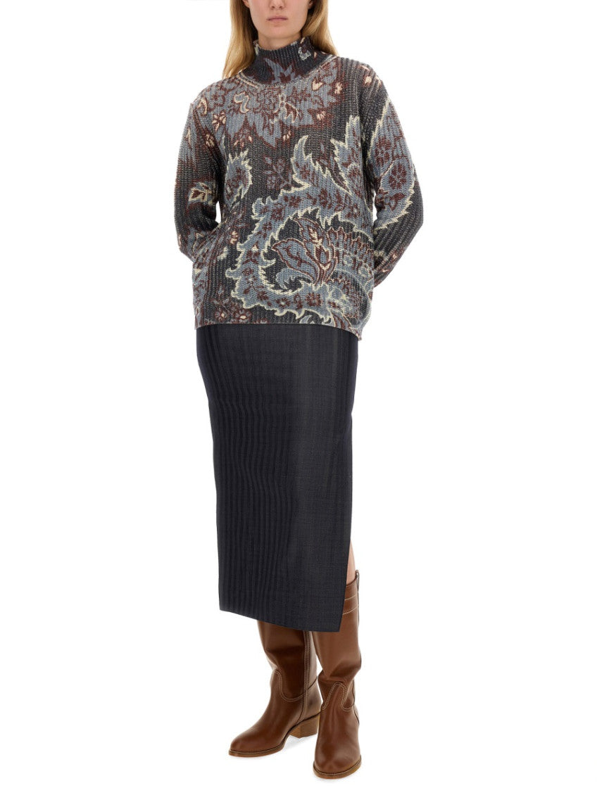 Multicolor Paisley Mock Collar Sweater 4