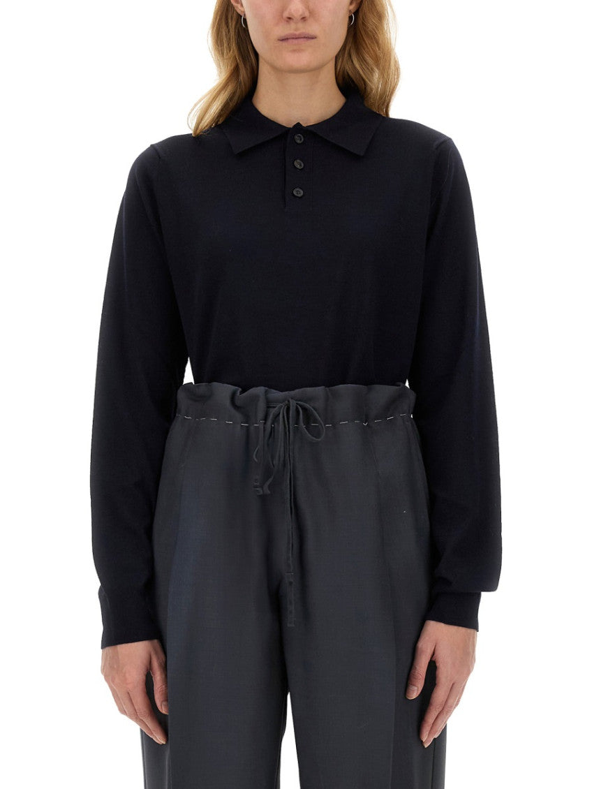 Navy Blue Solid Shirt Collar Sweater 1