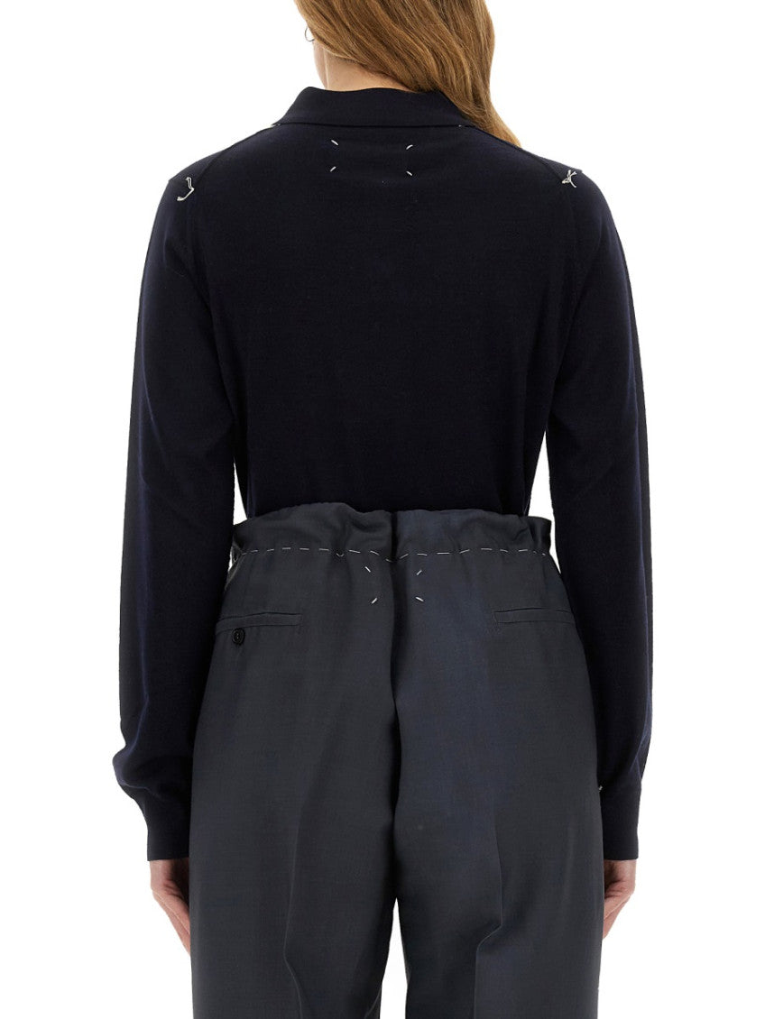 Navy Blue Solid Shirt Collar Sweater 2