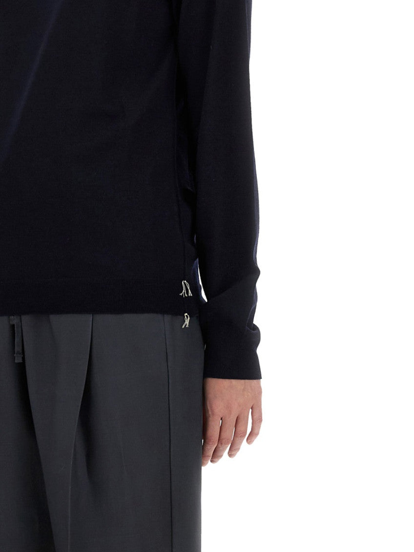 Navy Blue Solid Shirt Collar Sweater 3