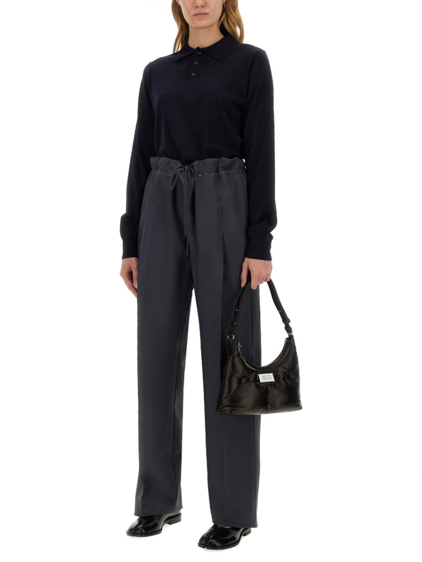 Navy Blue Solid Shirt Collar Sweater 4