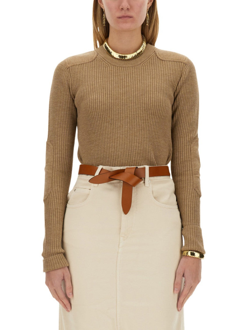 Beige Knitted Crew Neck Sweater 1