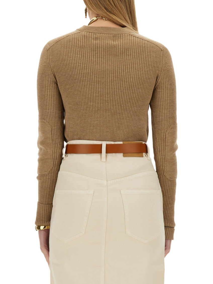 Beige Knitted Crew Neck Sweater 2