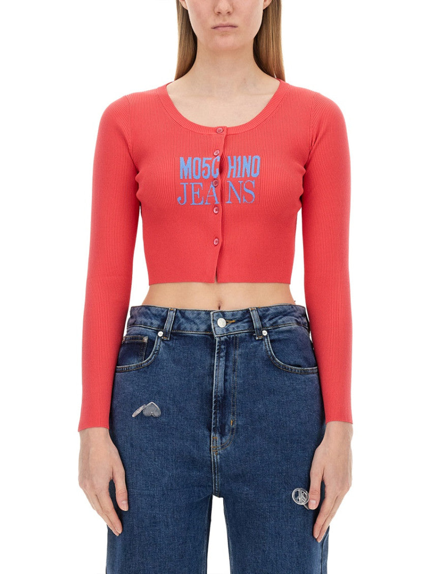 Pink Logo Round Neck Cardigan 1