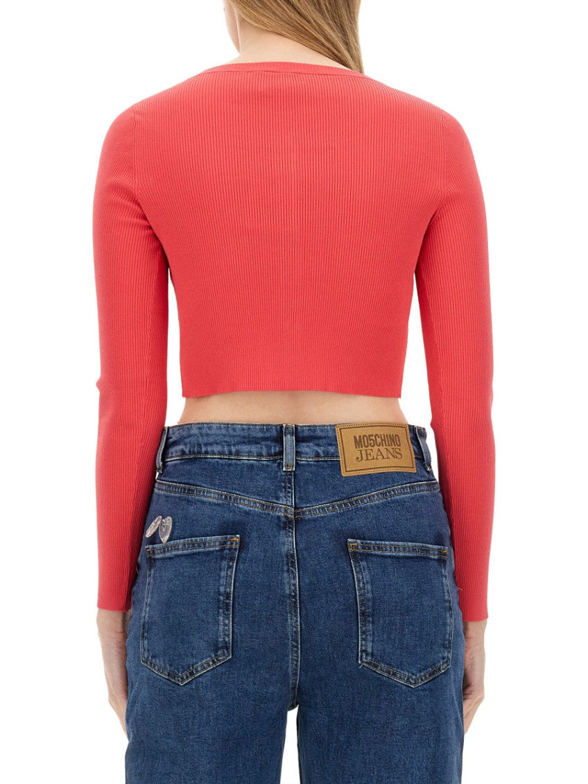 Pink Logo Round Neck Cardigan 2