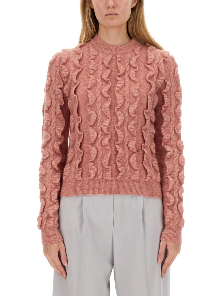 Pink Textured Crew Neck Sweater 1