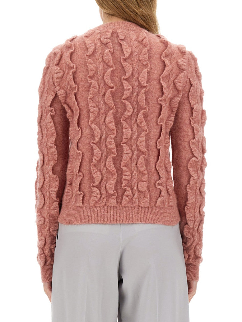 Pink Textured Crew Neck Sweater 2