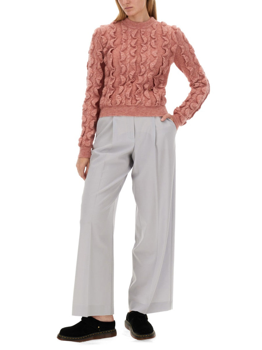 Pink Textured Crew Neck Sweater 4