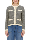 Beige Stripes Round Neck Cardigan 1