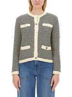 Beige Stripes Round Neck Cardigan 1