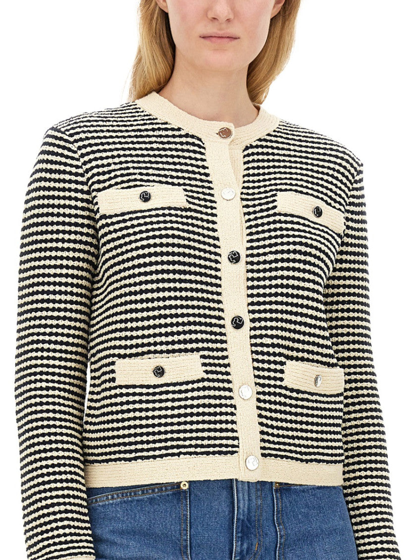 Beige Stripes Round Neck Cardigan 3