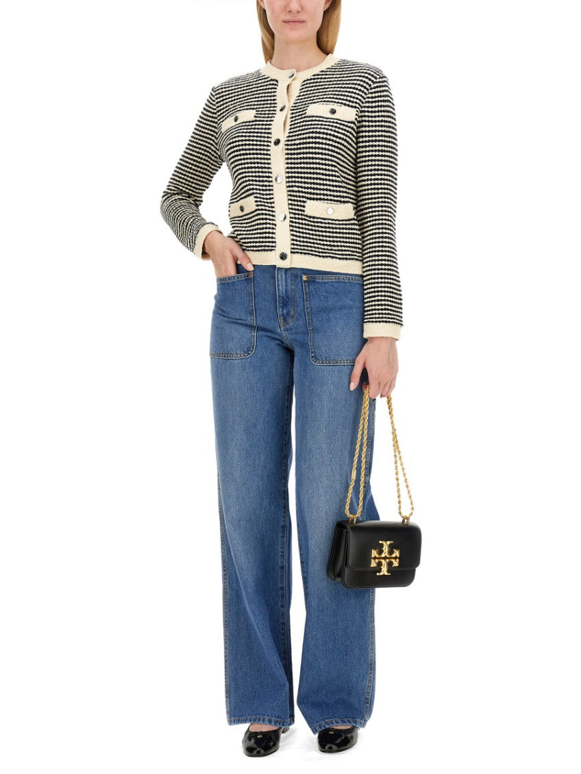 Beige Stripes Round Neck Cardigan 4