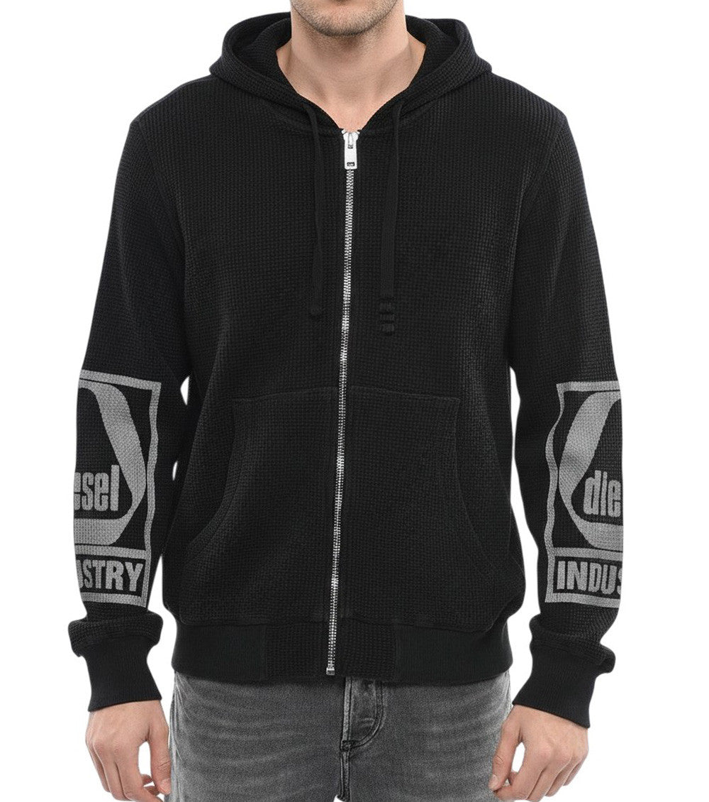 Black Knitted Zip Up Hoodie 1