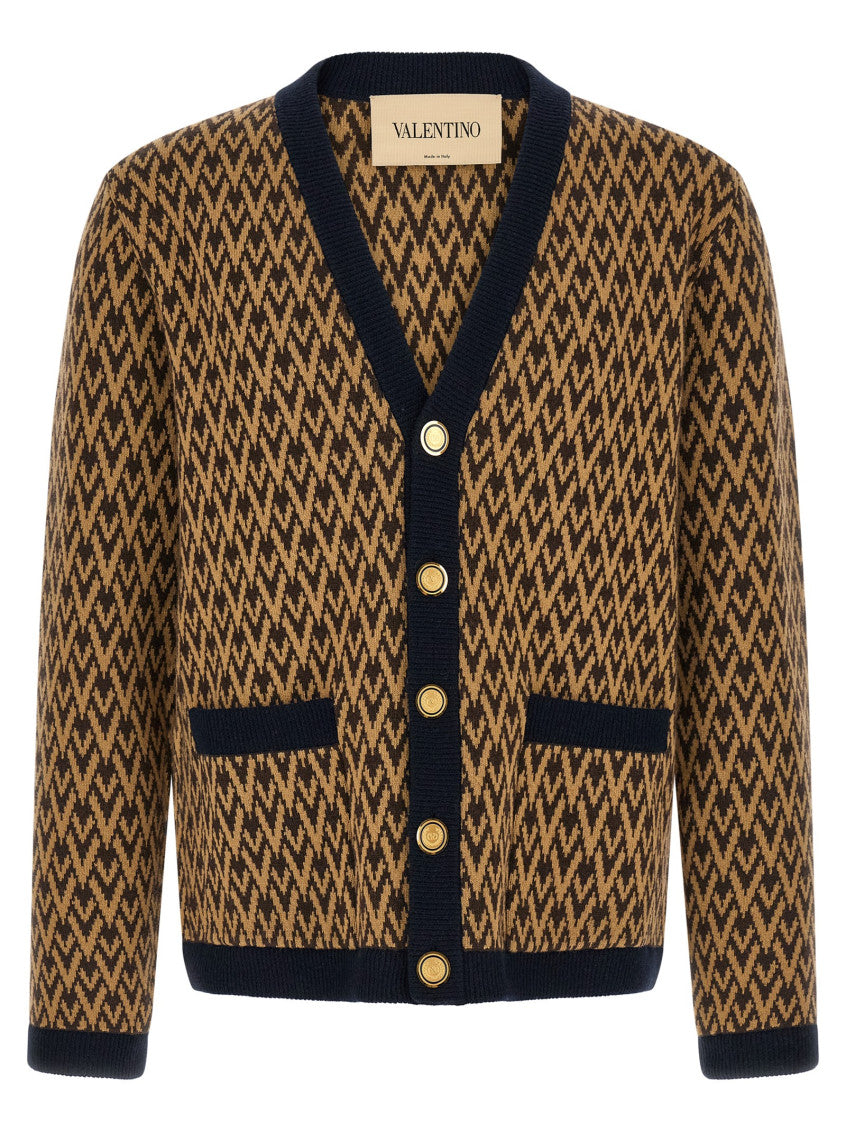 Multicolor Jacquard V Neck Cardigan 1