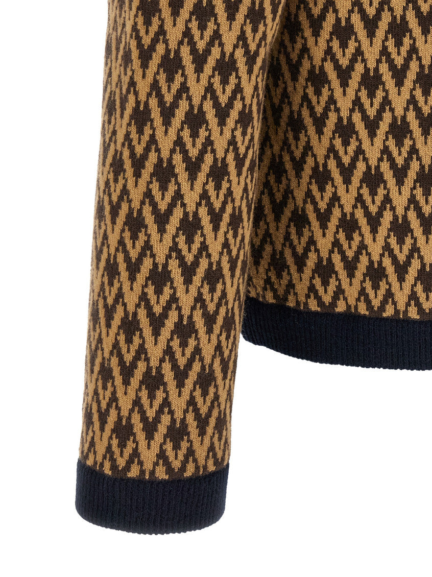 Multicolor Jacquard V Neck Cardigan 4