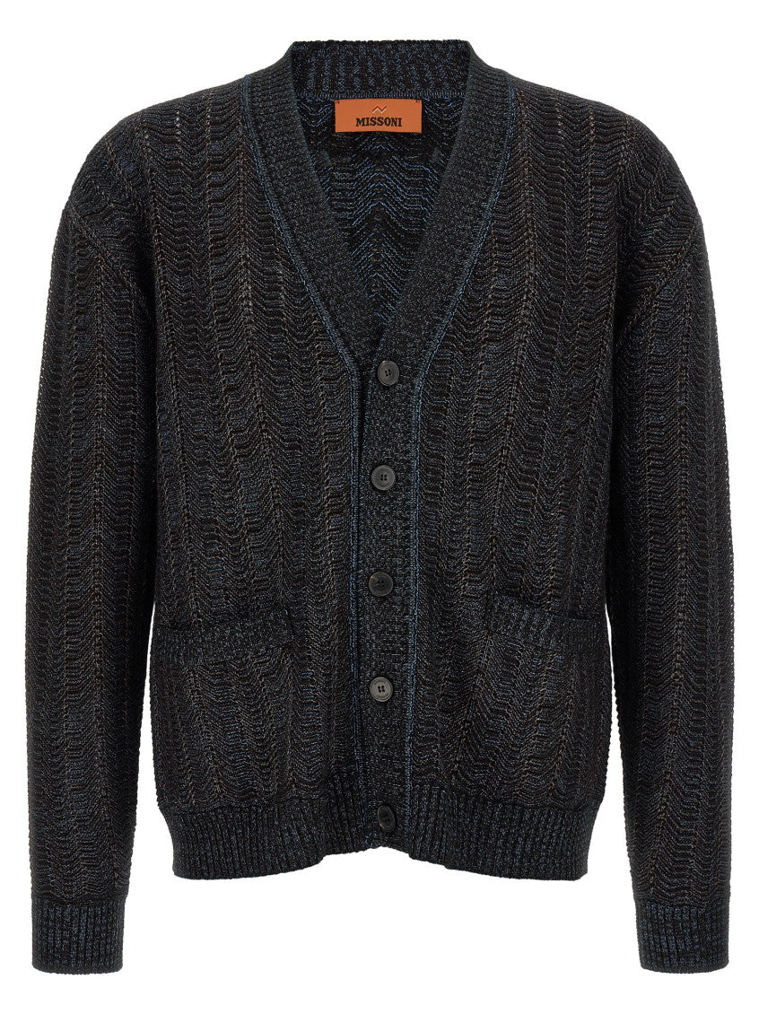 Blue Textured V Neck Cardigan 1