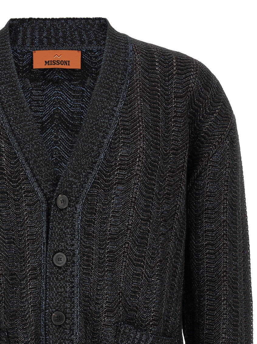 Blue Textured V Neck Cardigan 3
