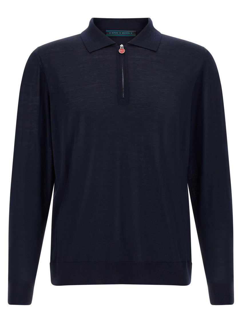 Blue Solid Shirt Collar Polo 1