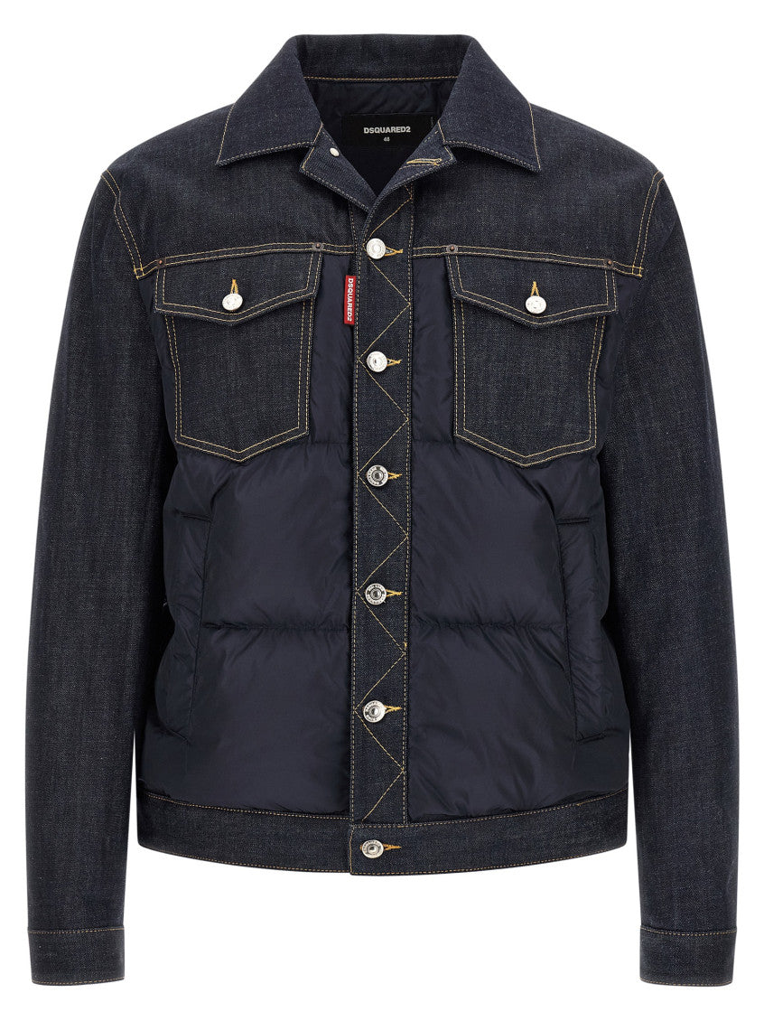 Blue Quilted Shirt Collar Jacket 1