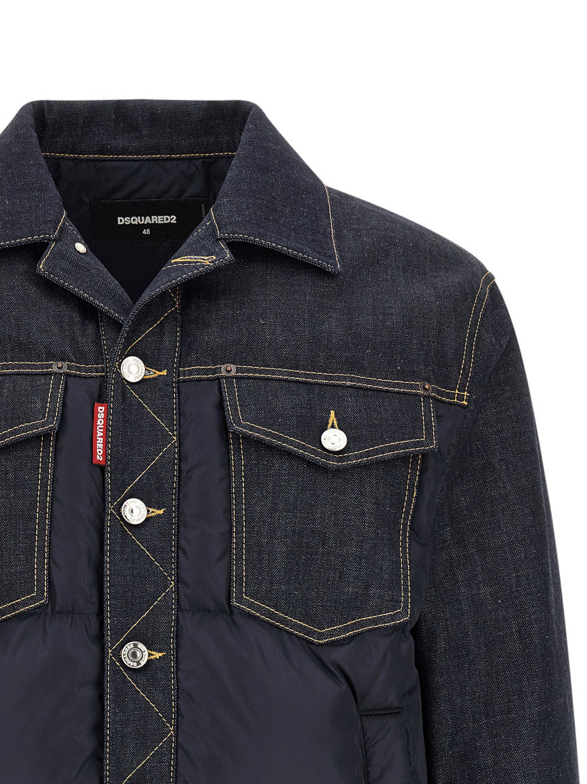 Blue Quilted Shirt Collar Jacket 3