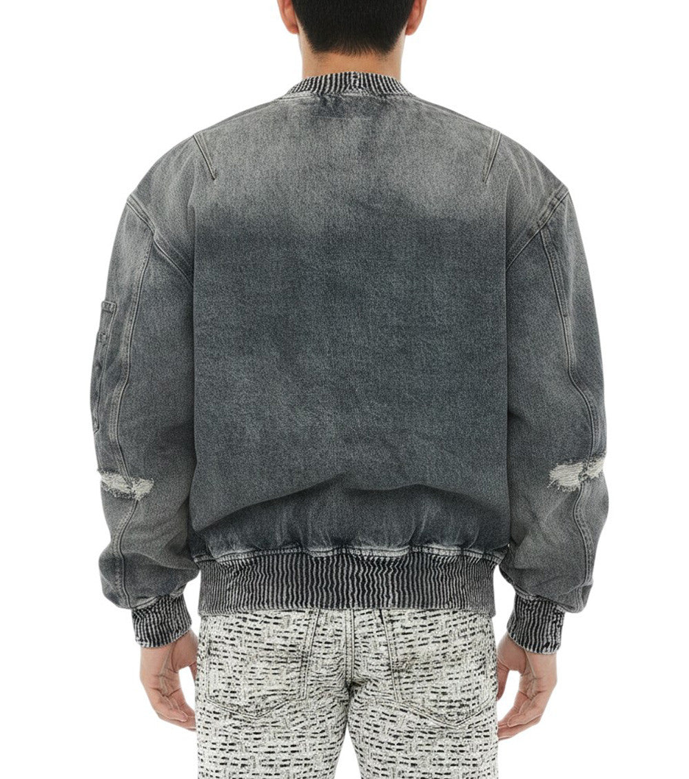 Blue Distressed Bomber Jacket 2
