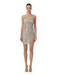 Silver Embellished Cowl Neck Mini Dress 1