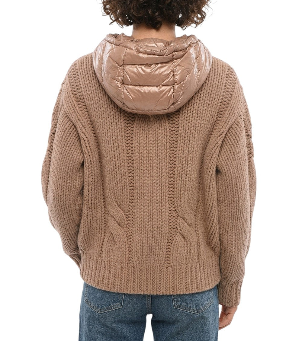 Brown Quilted Hood Sweater 2