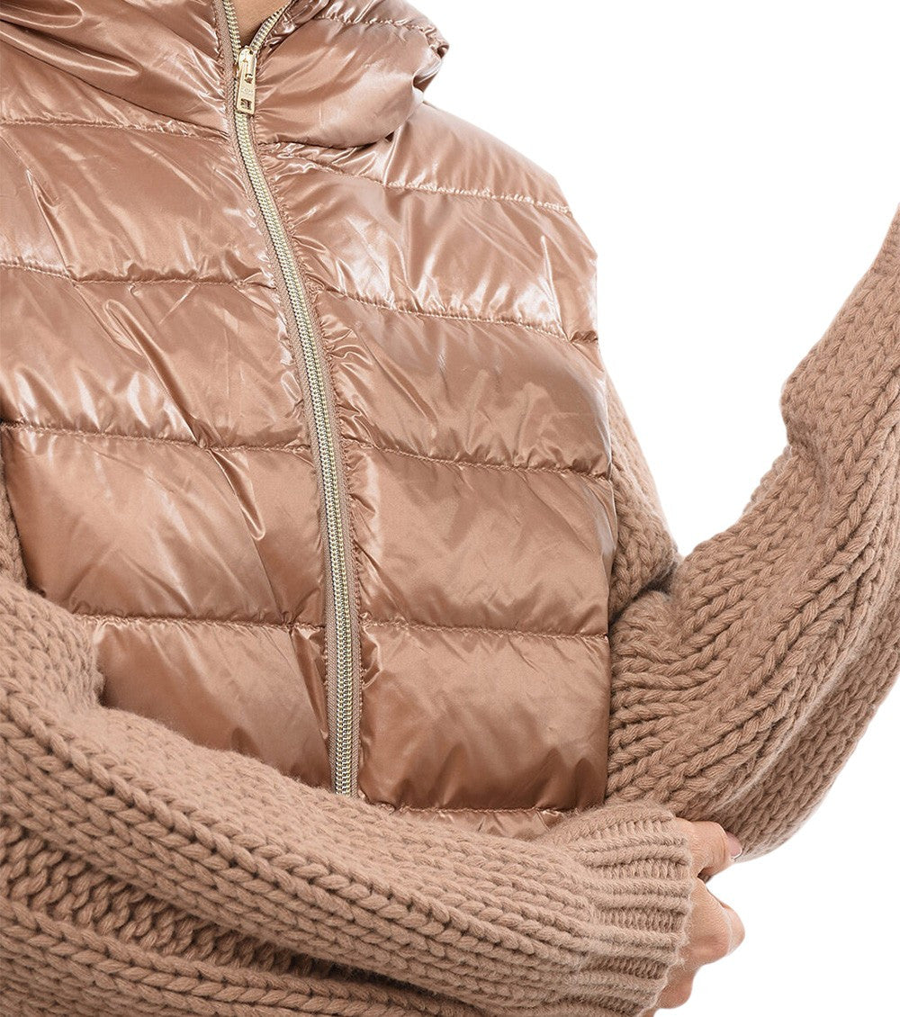 Brown Quilted Hood Sweater 3