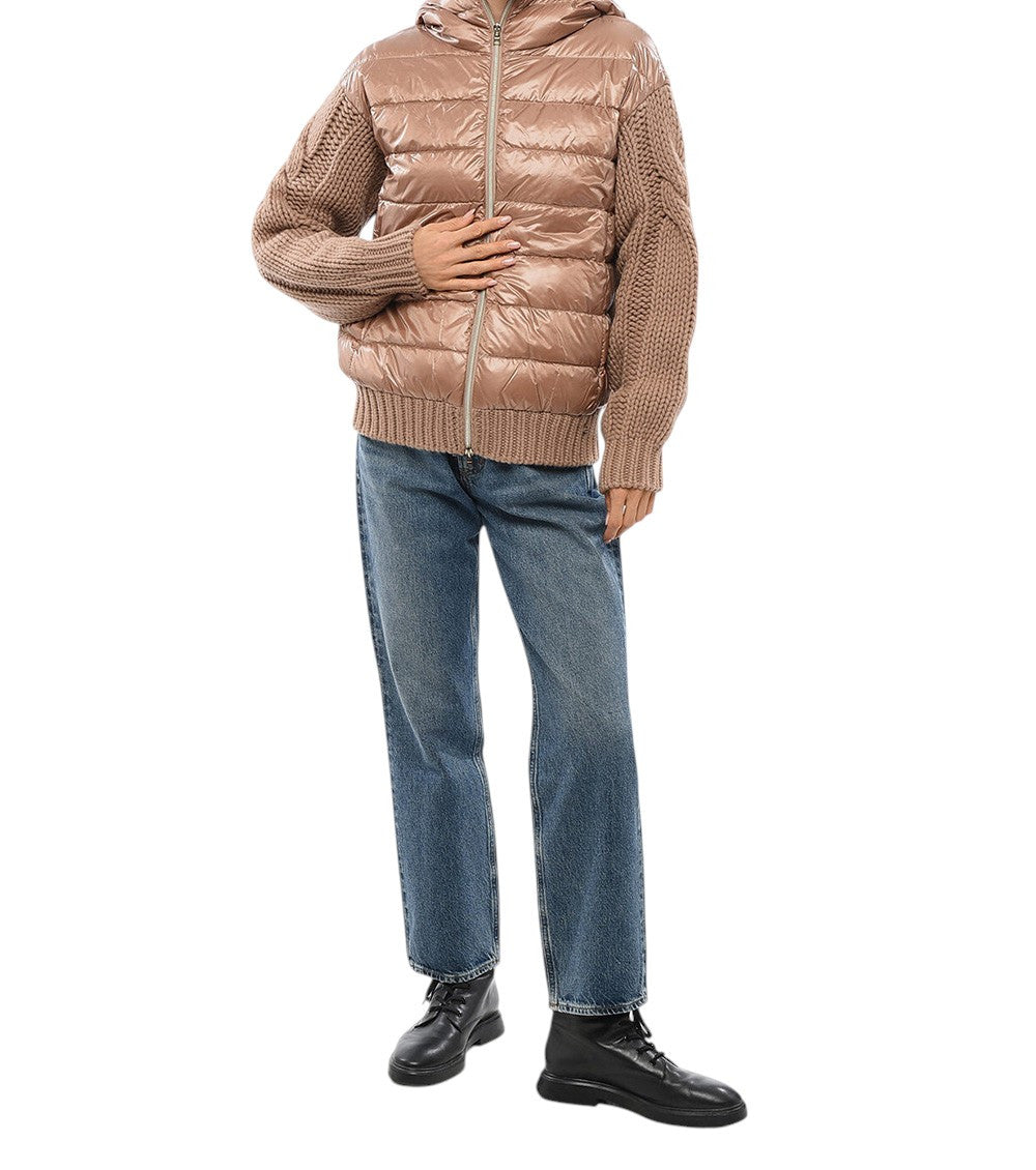 Brown Quilted Hood Sweater 4
