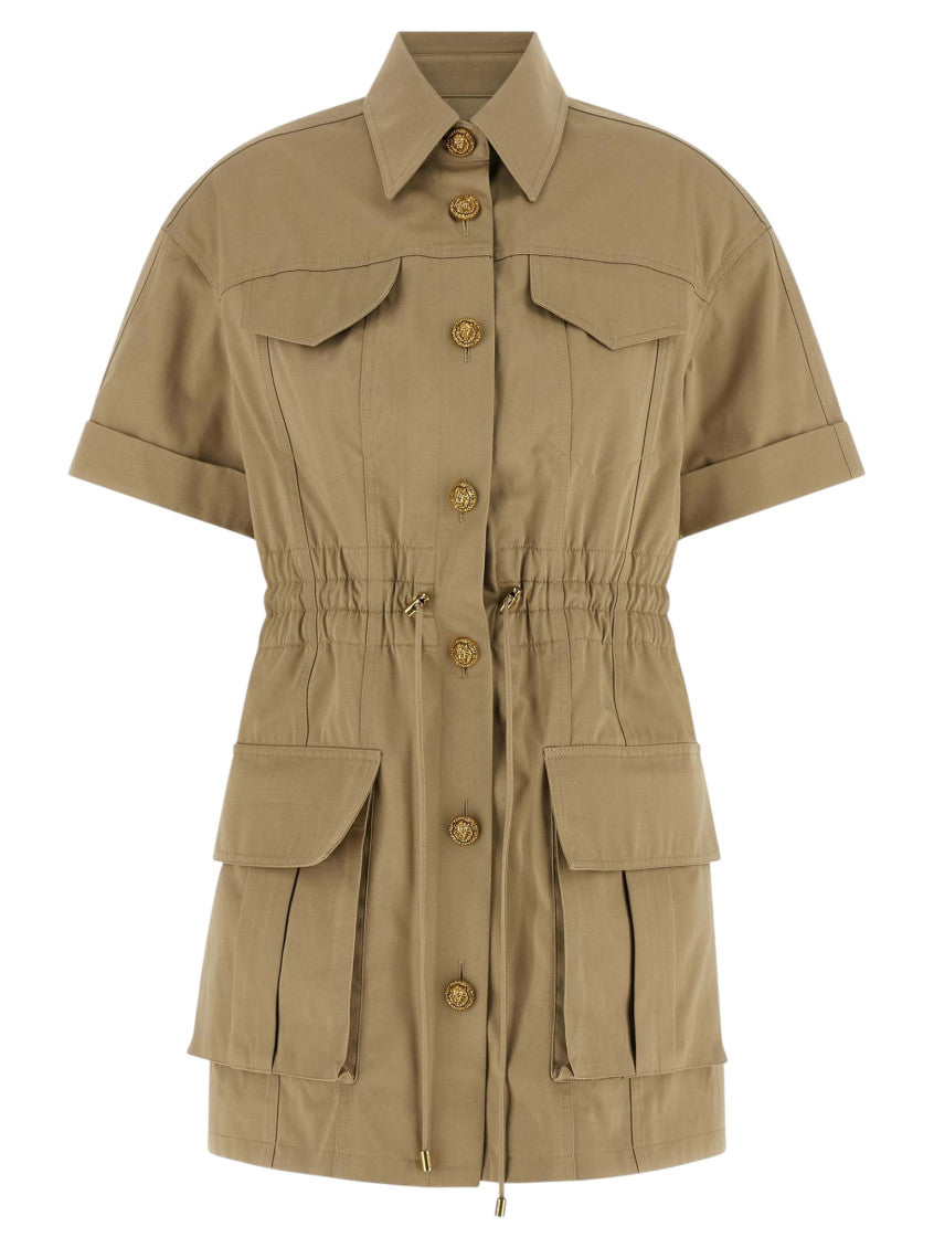 Green Solid Shirt Collar Mini Dress 1