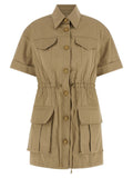 Green Solid Shirt Collar Mini Dress 1