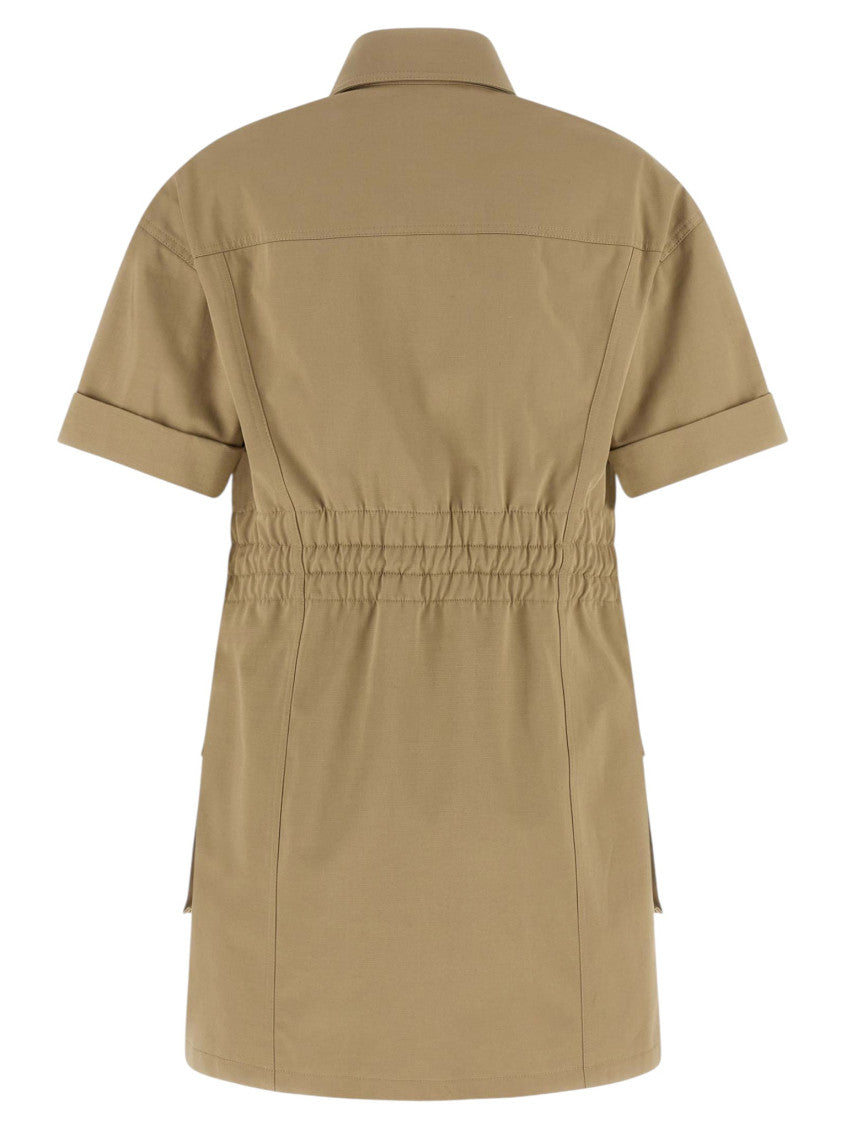 Green Solid Shirt Collar Mini Dress 2