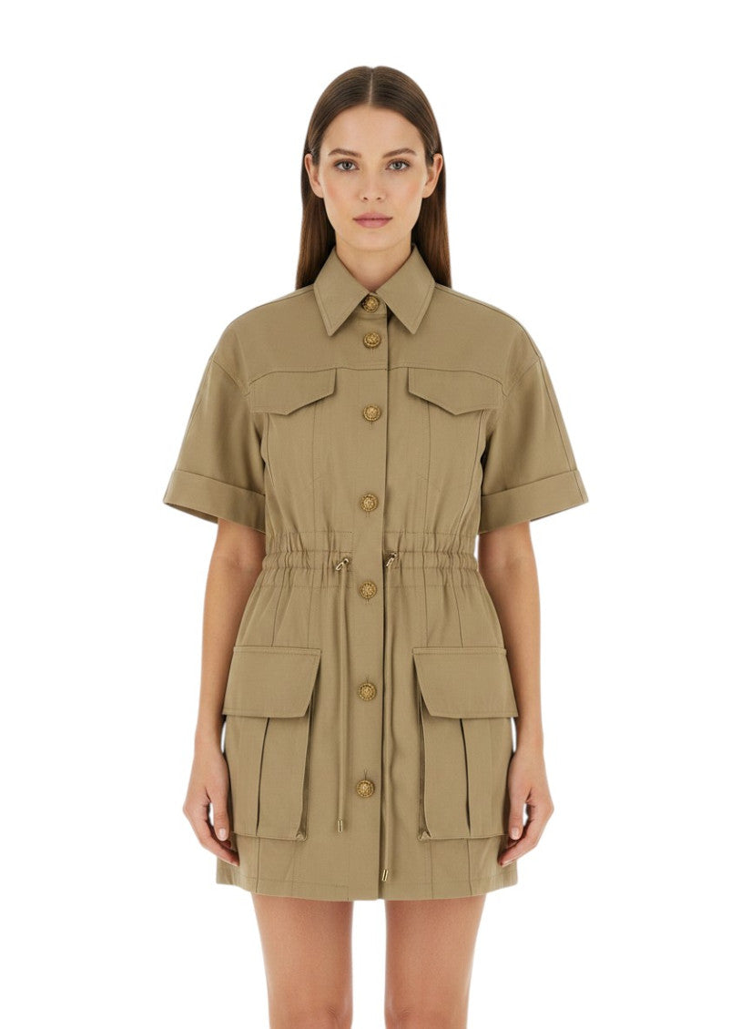 Green Solid Shirt Collar Mini Dress 3
