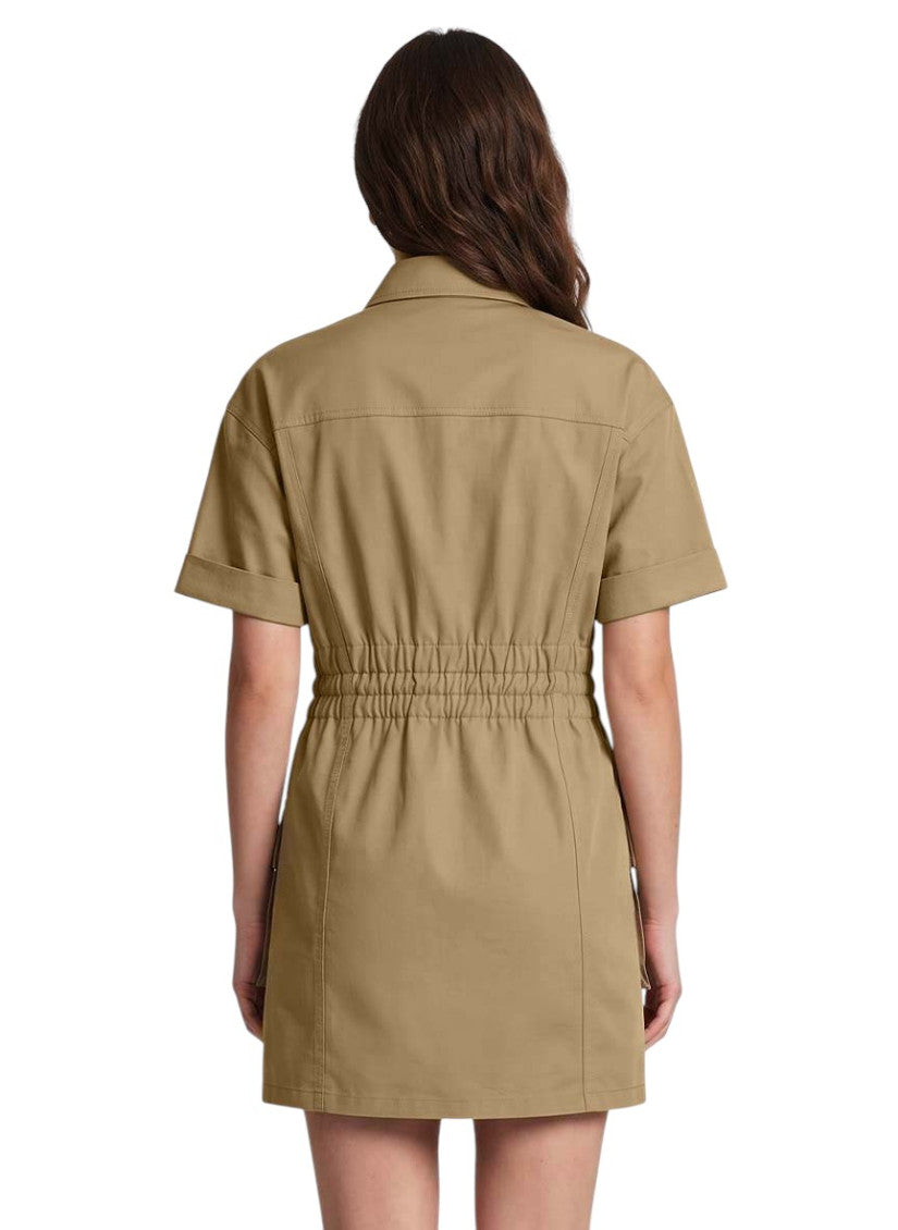 Green Solid Shirt Collar Mini Dress 4