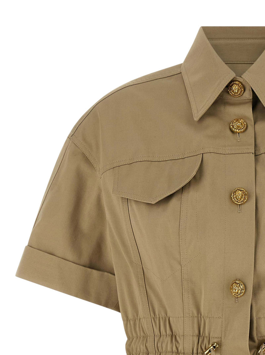 Green Solid Shirt Collar Mini Dress 5